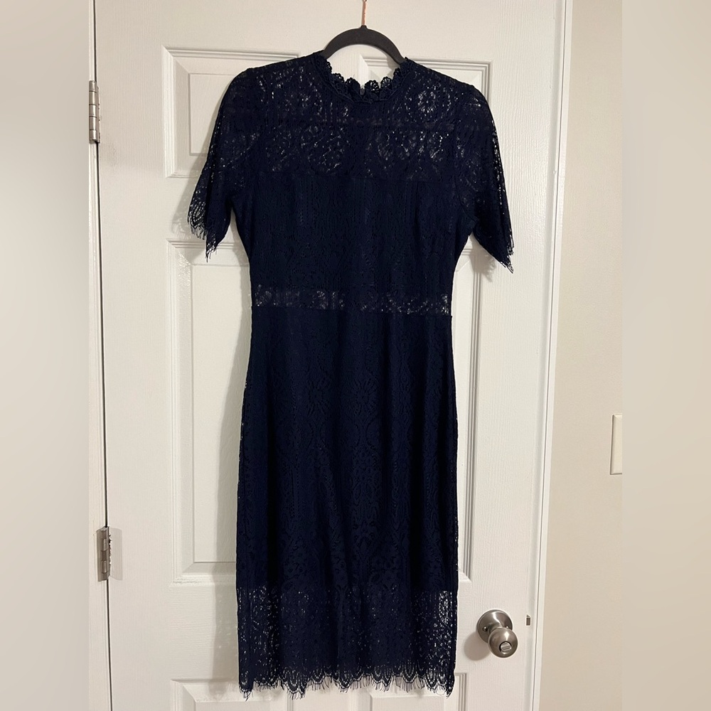 Lulu's Blue Lace Sheath Dress with Flutter Sleeves